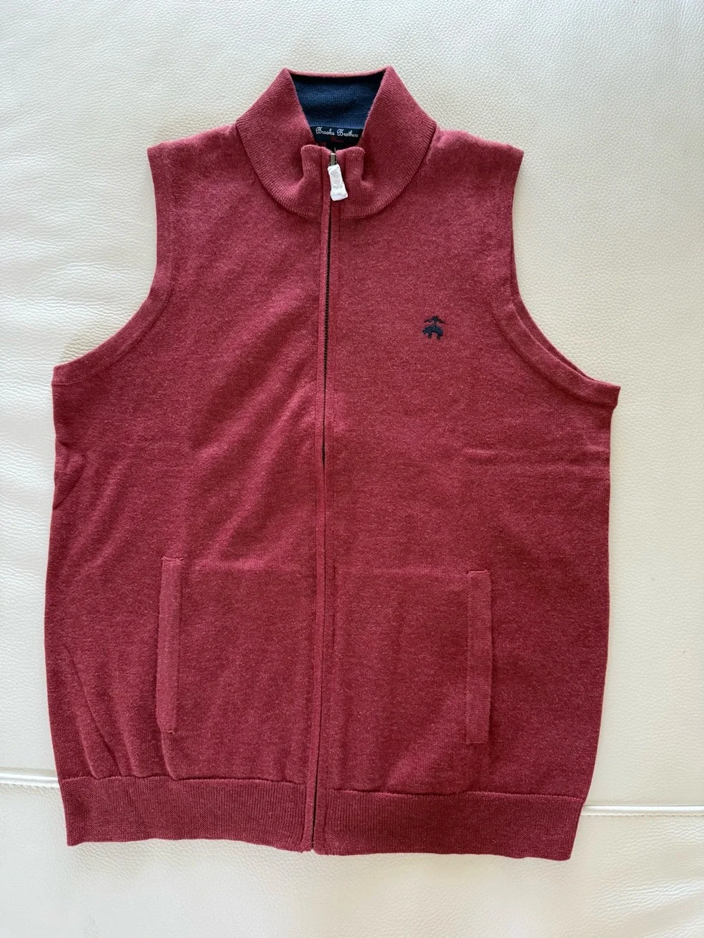 Brooks Brothers Men's Rust Orange Full-Zip Sleeveless Sweater Vest